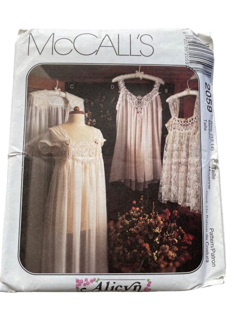 Vintage 90s McCalls 2059 Sewing Pattern Medium Miss Lingerie Nightgown Robe CUT